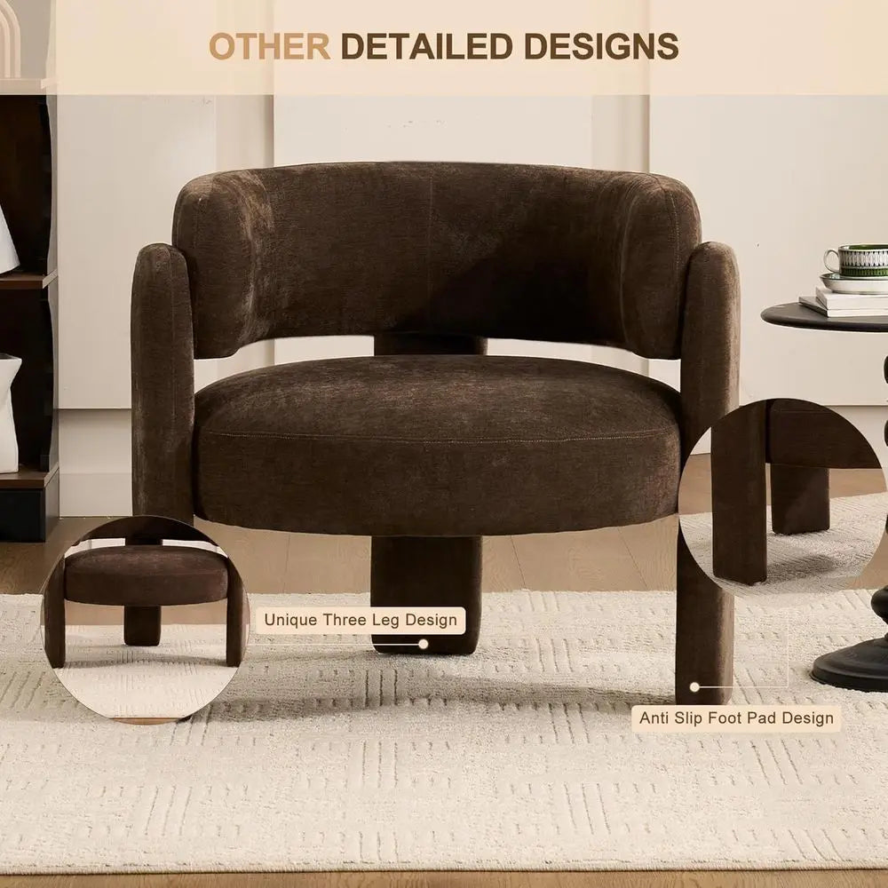 Brown Curved-Back Armchair — 3-Leg Reading Chair (Set of 2)