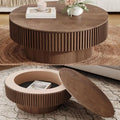 Round drum coffee table with solid wood veneer and hidden storage
