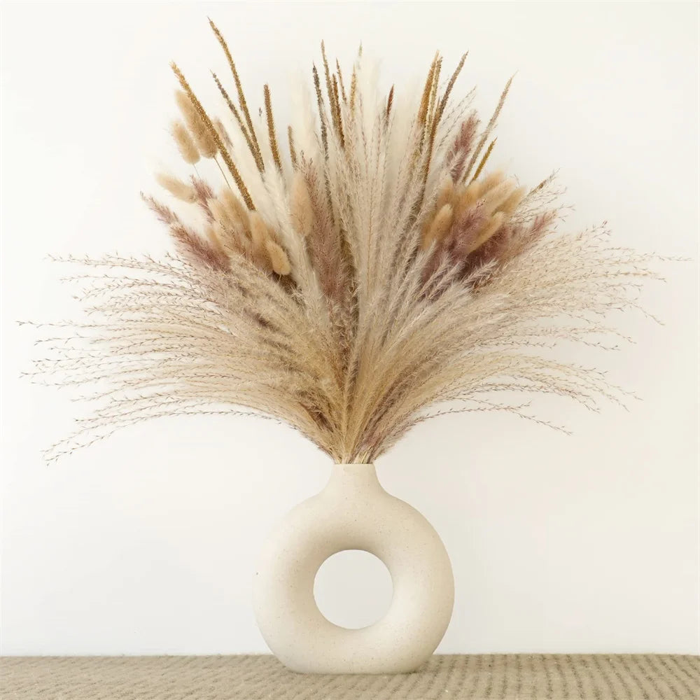 Natural Pampas & Rabbit Tail Grass Bouquet — Boho Table Decor