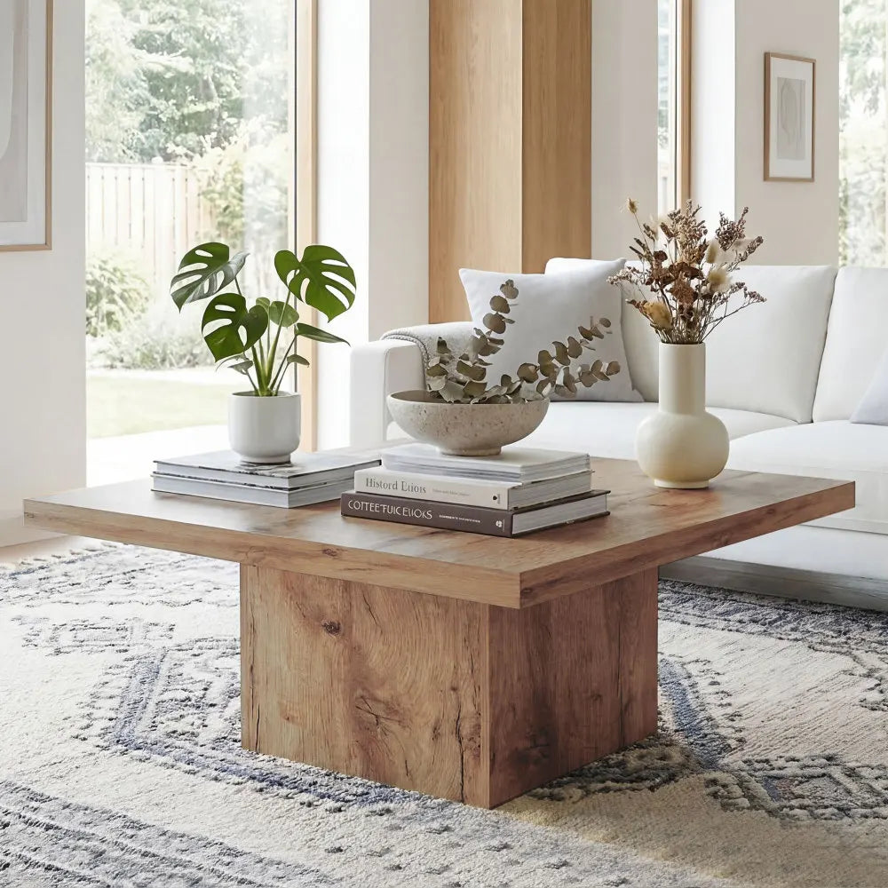 Modern Square Coffee Table — 31.5" Rustic Wood Grain