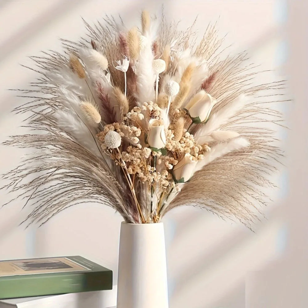 Faux Dried Flower Bouquet Bundle — 80-Piece Vase Filler