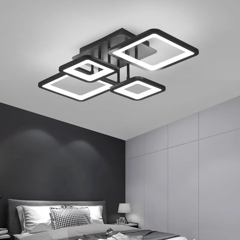 Black grid LED ceiling light — finish detail
