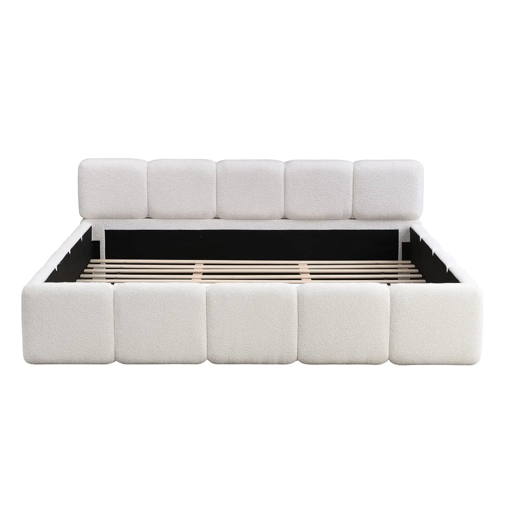 Boucle Upholstered Platform Bed — California King with Headboard