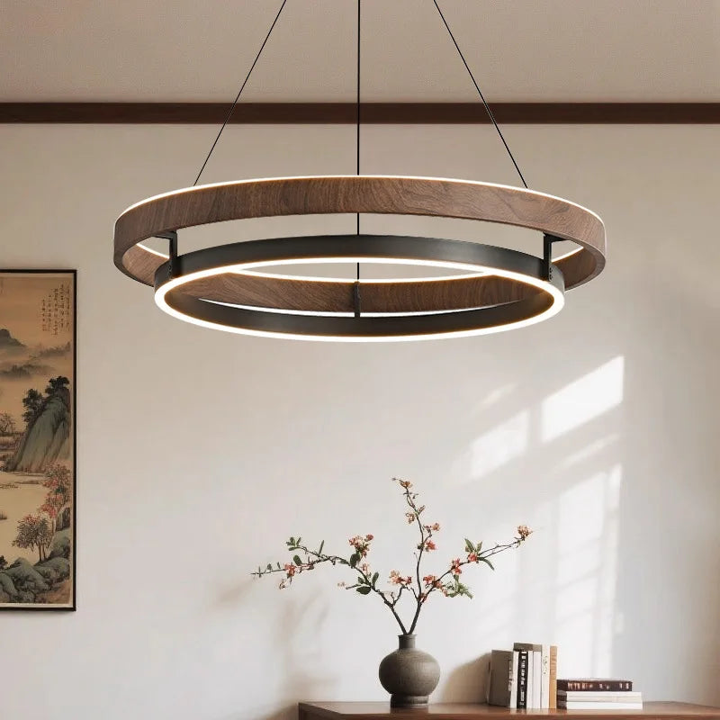 Italian Designer High-end LED Ceiling Chandelier Lamp Walnut Metal Pendant Light Home Decoration for Dinning Living Room Counter — main view
