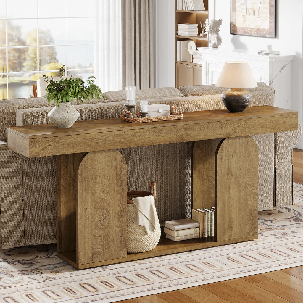 Tribesigns farmhouse console table with U-shaped wood base in an entryway