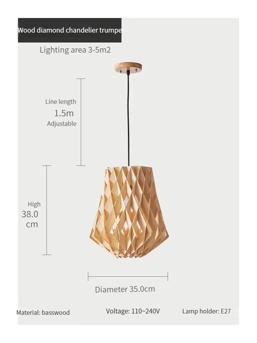 Japanese Style Wooden Birdcage Bar Pendant Light Creative Tatami Lamp Design LED Bedroom Lighting with Shadow Art — image 9