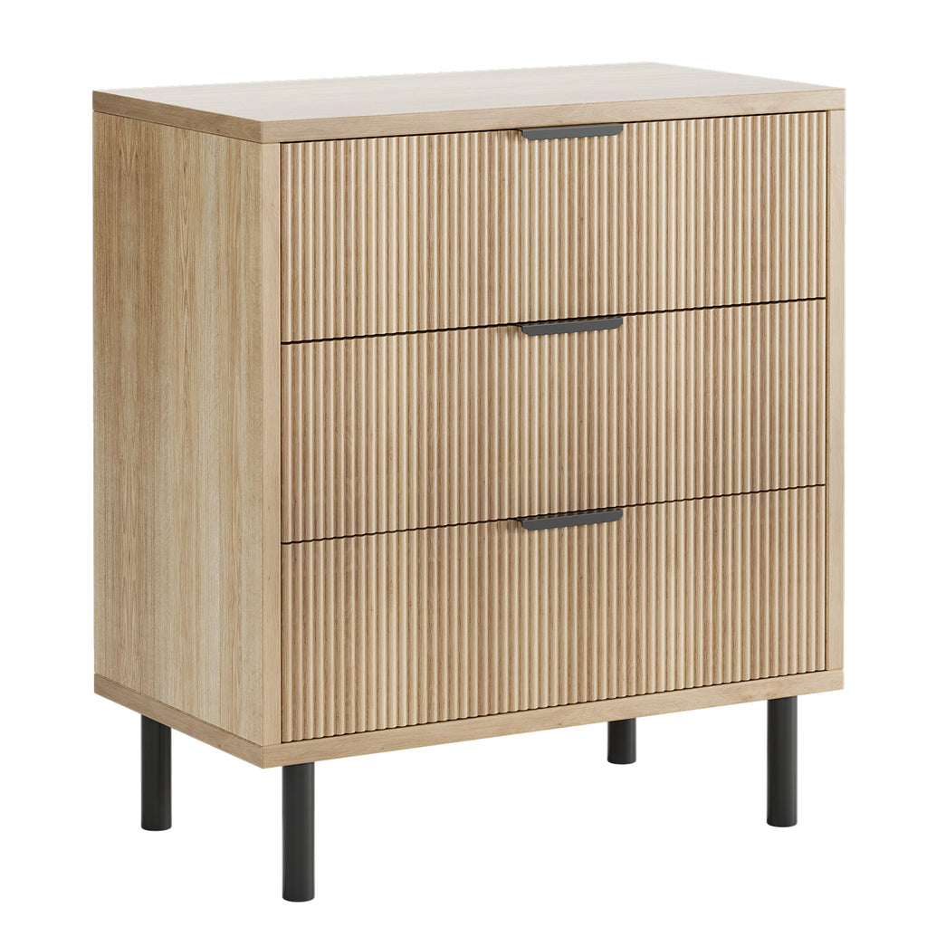 Fluted 3-Drawer Dresser — Modern Wood Bedroom Chest