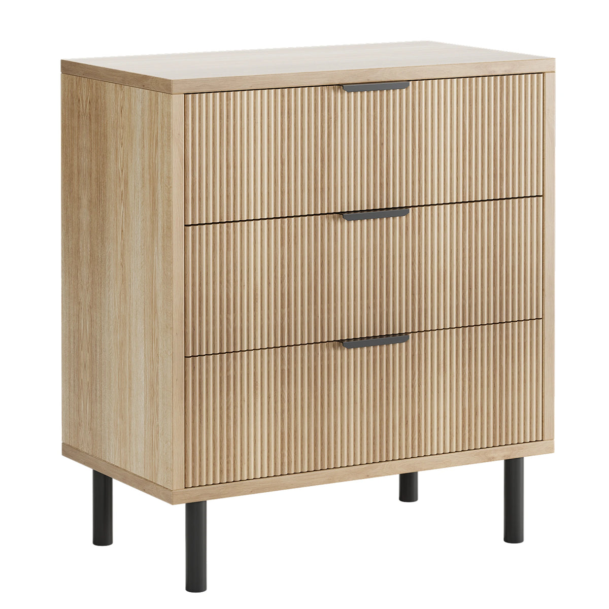 Fluted 3-Drawer Dresser — Modern Wood Bedroom Chest