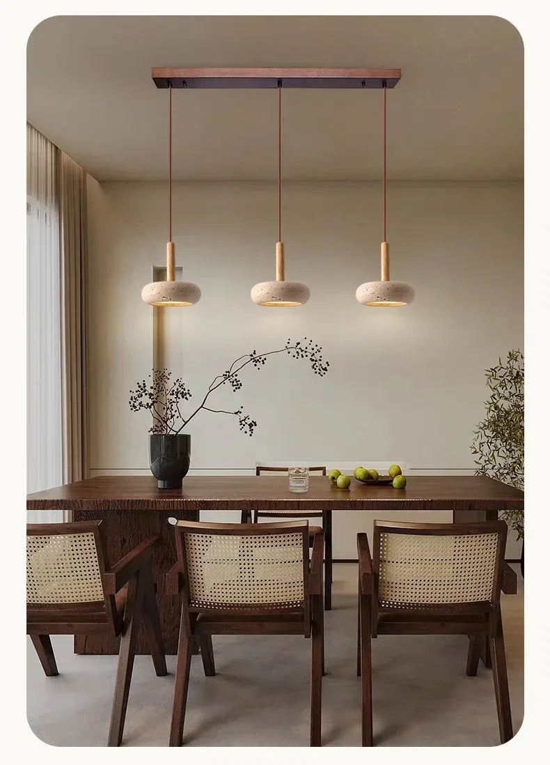 Wabi-sabi Chandelier Nordic Yellow Travertine Bedside  Retro Flying Saucer Restaurant Bar Stone LED — image 13
