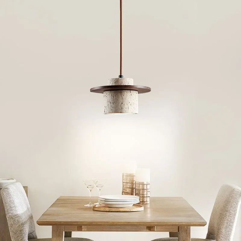 High Quality Stone Pendant Light Indoor LED Walnut/Log Yellow Travertine Chandelier Parlor Bedroom Cafe Bar Hanging Light — close-up detail