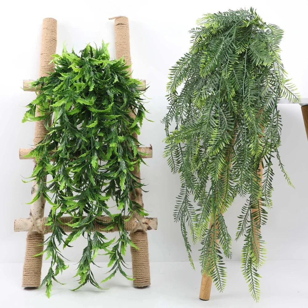 Persian fern Leaves Vines Home Room Decor Hanging Artificial Plant Plastic Leaf Grass Wedding Party Wall Balcony Decoration — alternate view