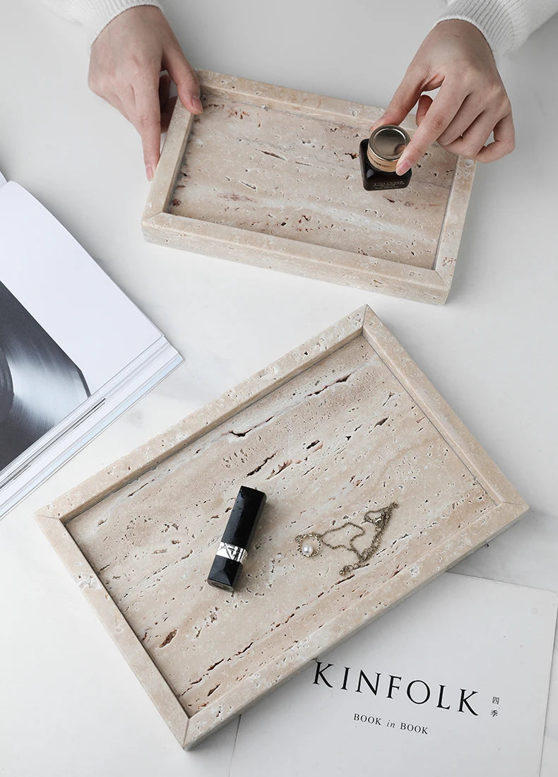 Travertine Vanity Tray — Multi-Size Marble Serving Tray