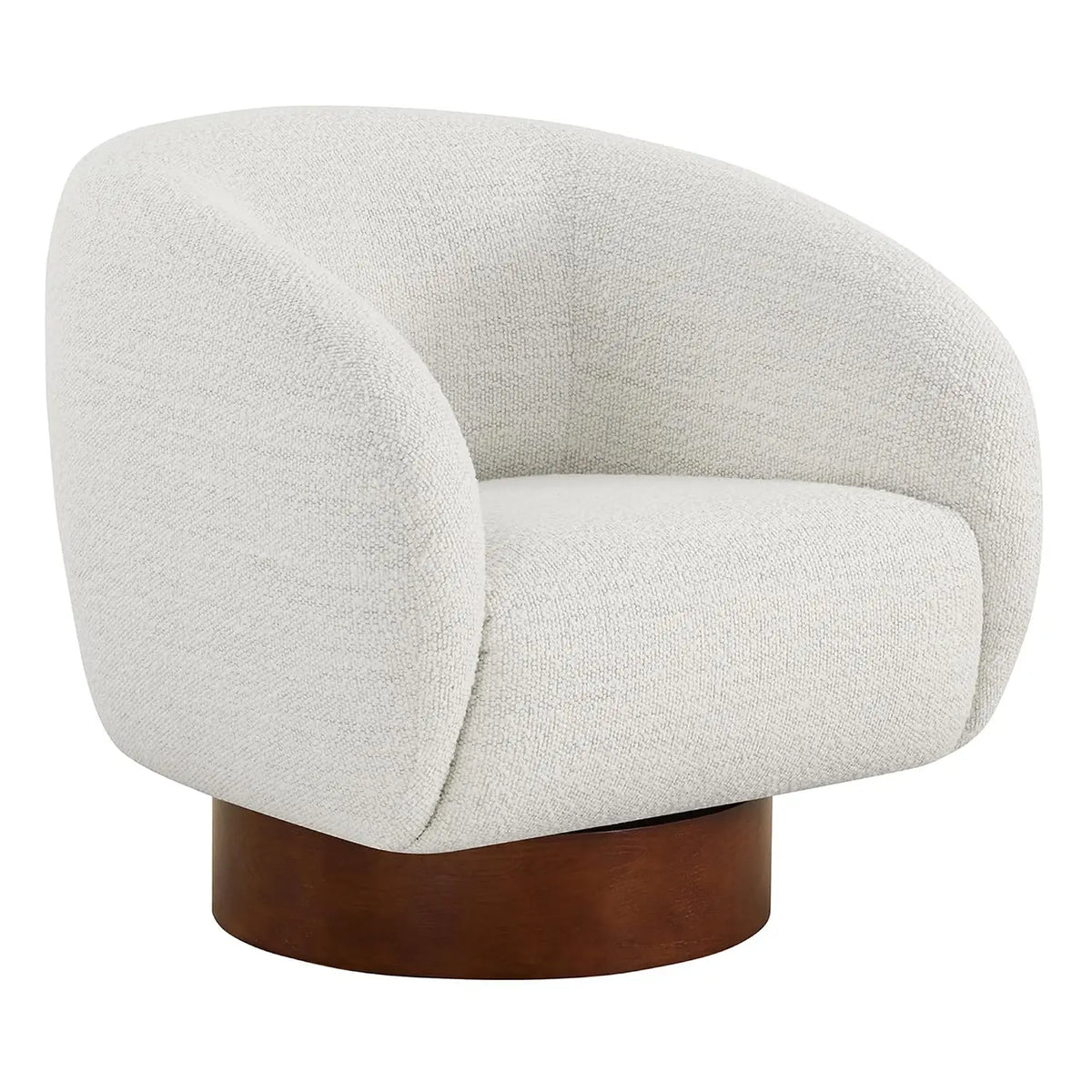 Oatmeal Boucle Swivel Accent Chair — Wood Base Armchair