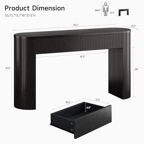 Fluted console table with two drawers for entryway