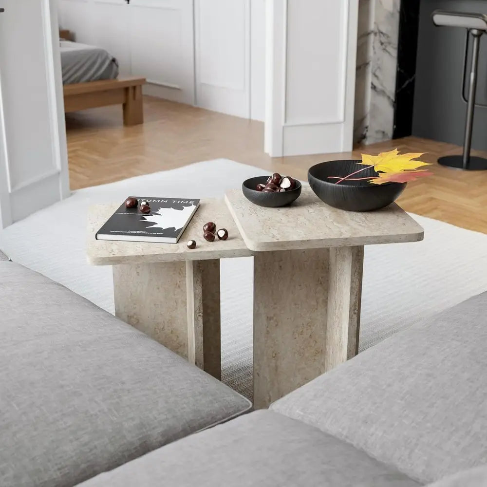 Travertine Square Nesting Tables — Set