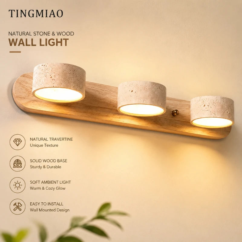 Rotatable limestone LED wall lamp with double-sided vanity mirror light