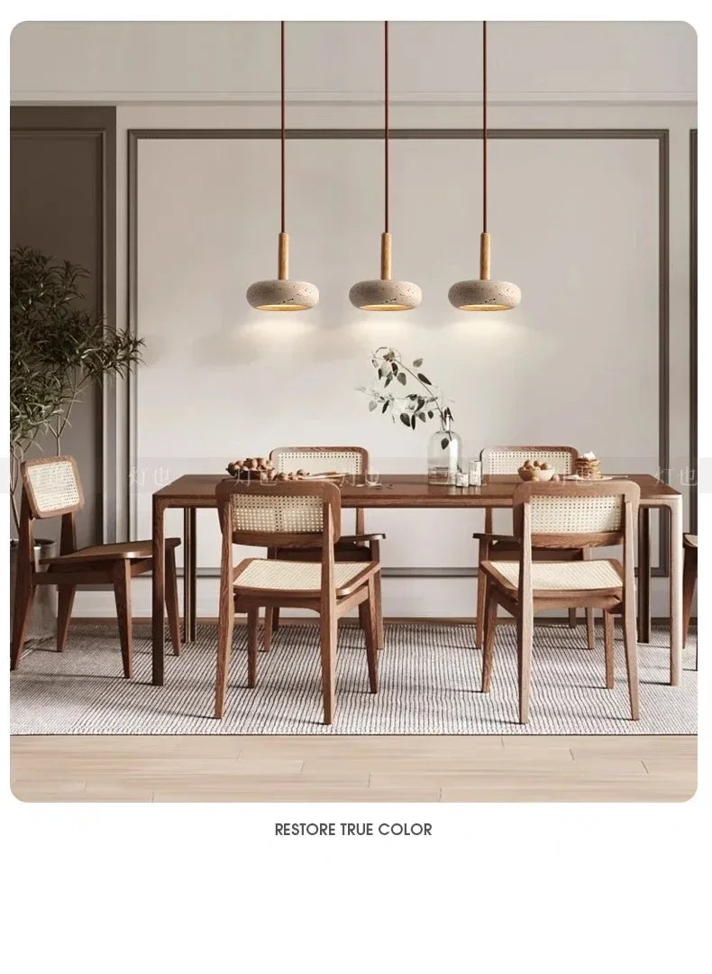 Wabi-sabi Chandelier Nordic Yellow Travertine Bedside  Retro Flying Saucer Restaurant Bar Stone LED — image 20