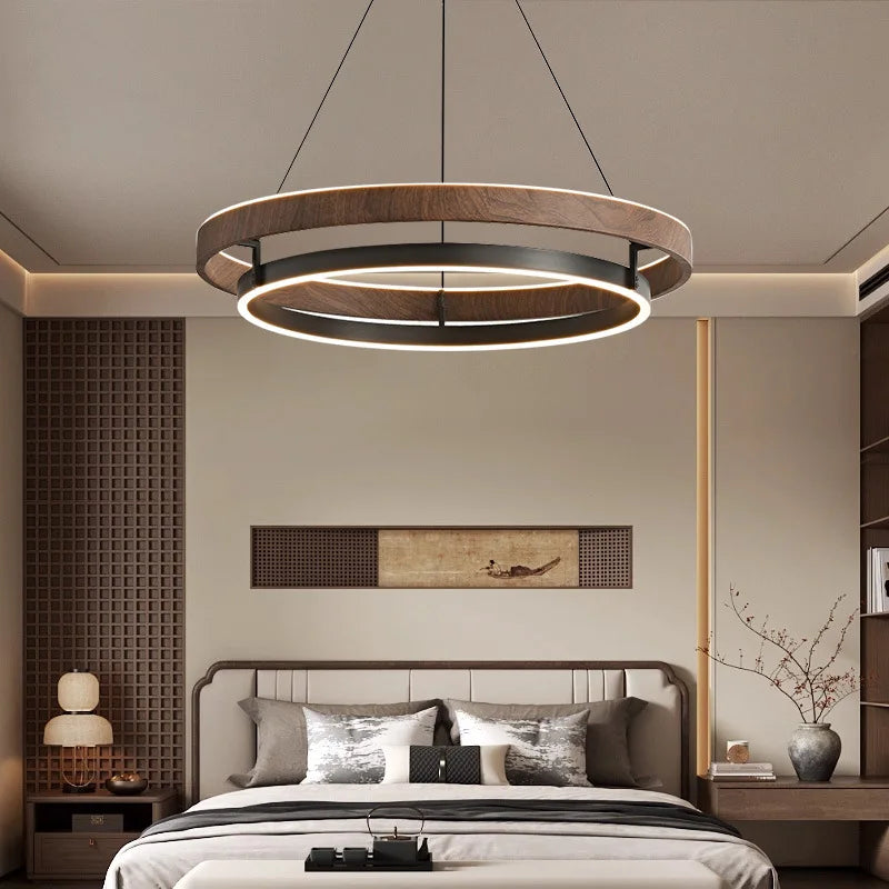 Italian Designer High-end LED Ceiling Chandelier Lamp Walnut Metal Pendant Light Home Decoration for Dinning Living Room Counter — alternate view