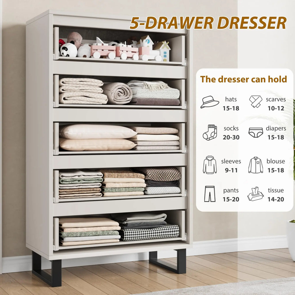 GarveeLife 5-Drawer Tall Dresser — Modern Rustic Bedroom Storage