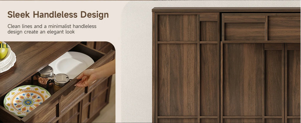 ONBRILL 55" Walnut Sideboard Buffet Cabinet with LED Lights