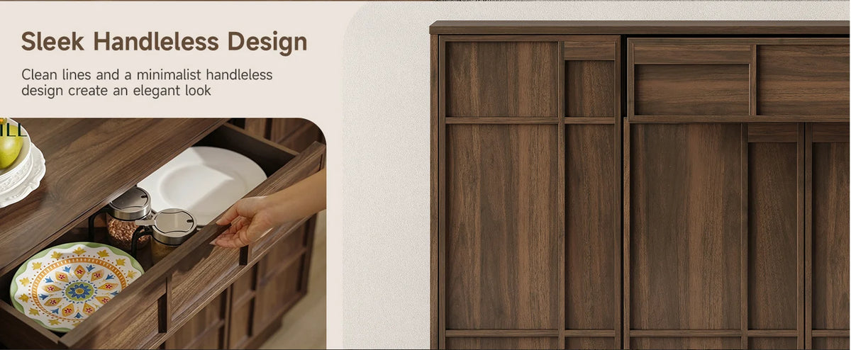 ONBRILL 55" Walnut Sideboard Buffet Cabinet with LED Lights