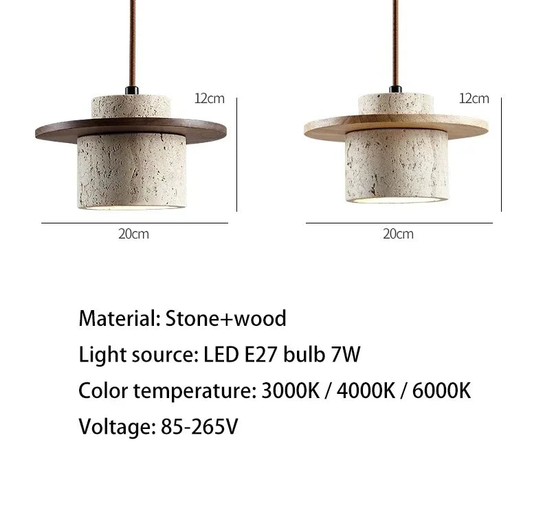 High Quality Stone Pendant Light Indoor LED Walnut/Log Yellow Travertine Chandelier Parlor Bedroom Cafe Bar Hanging Light — image 25