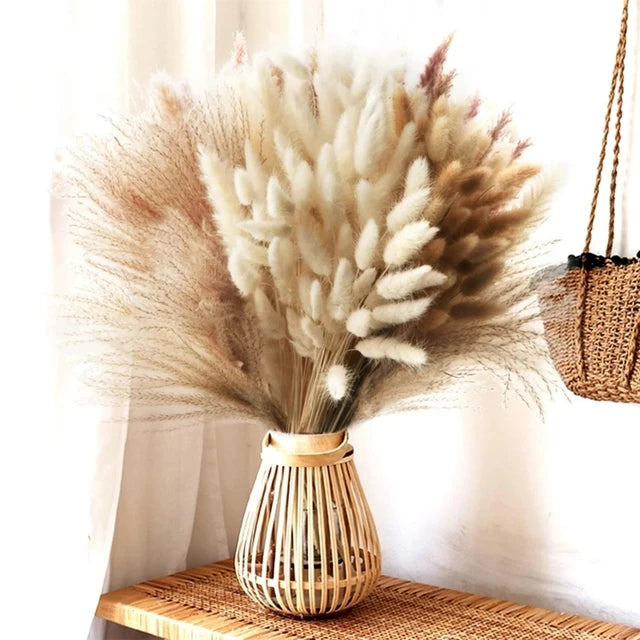 Natural Pampas & Rabbit Tail Grass Bouquet — Boho Table Decor
