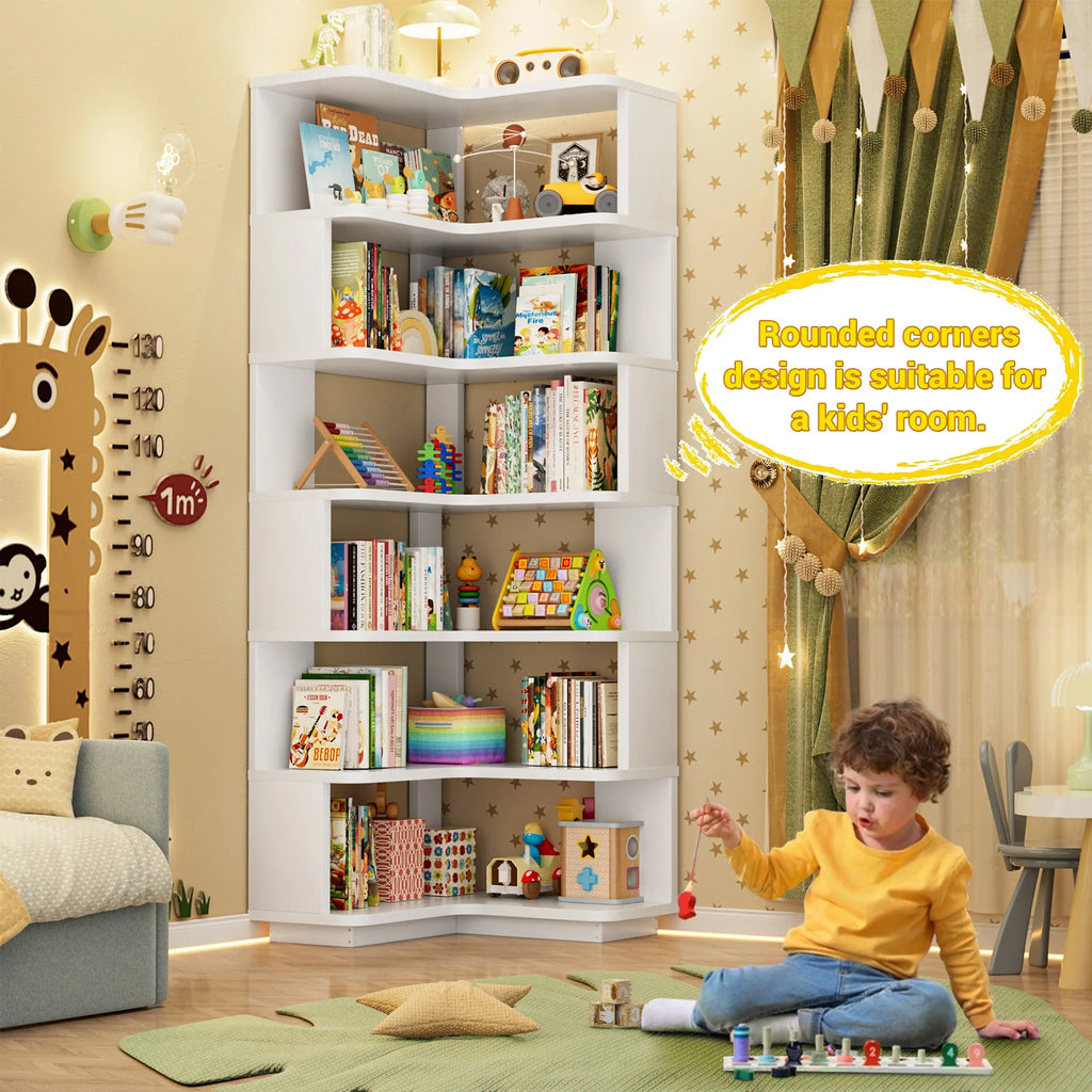 73" L-Shaped Corner Bookshelf — 7-Tier Display Stand