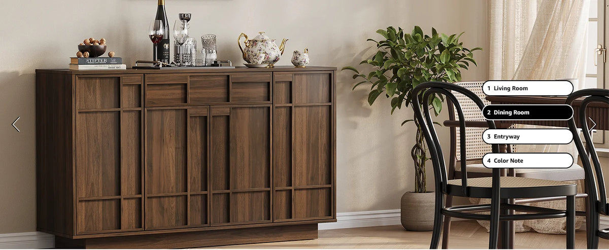 ONBRILL 55" Walnut Sideboard Buffet Cabinet with LED Lights