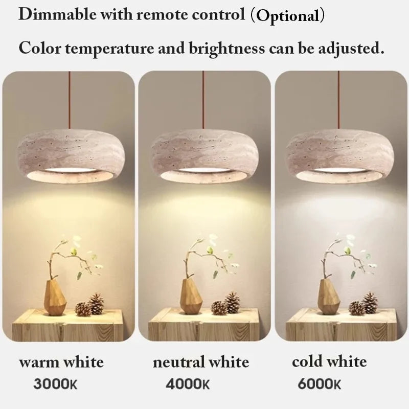 Yellow Travertine Hanging Chandelier — Wabi-Sabi Natural Stone