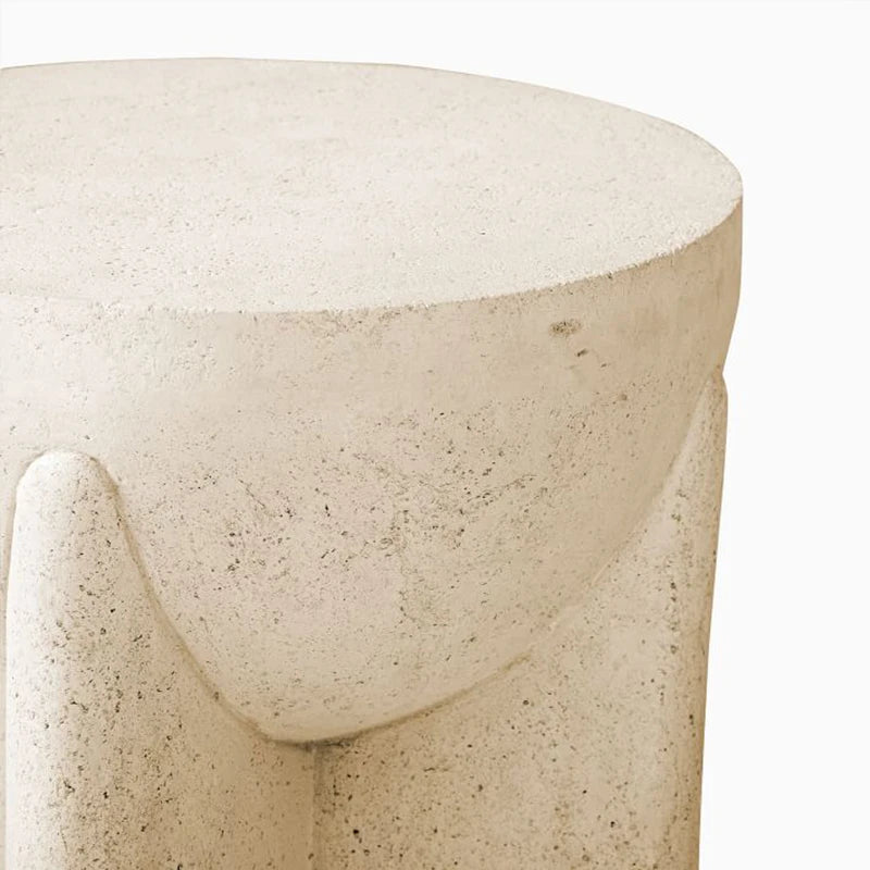 Outdoor Cream Stone Side Table - Weatherproof Modern
