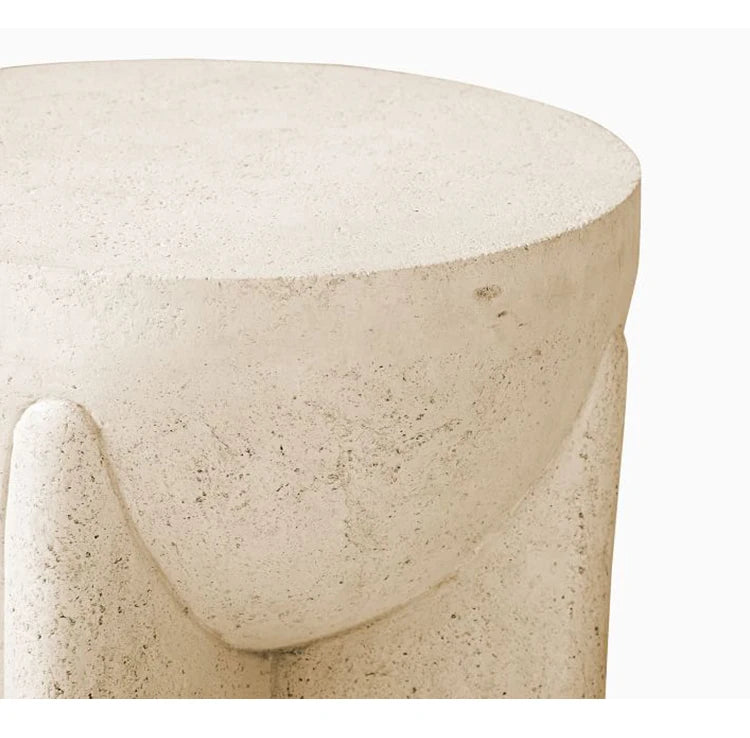 Outdoor Cream Stone Side Table - Weatherproof Modern