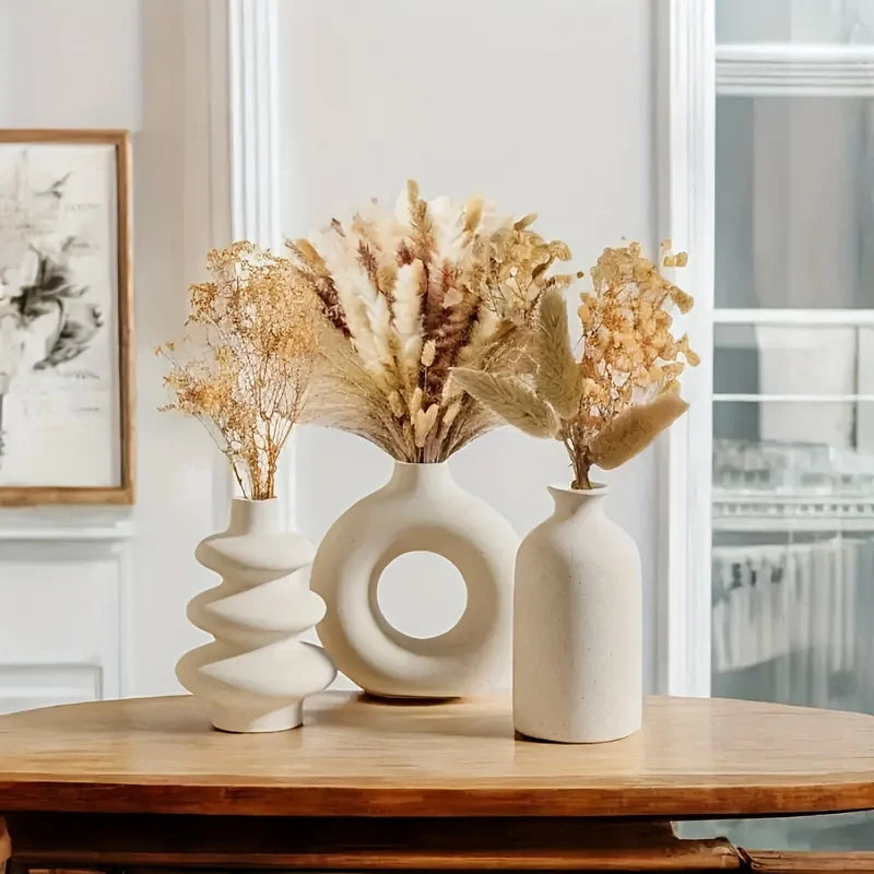 Bohemian Ceramic 3-Piece Vase Set — Black or White