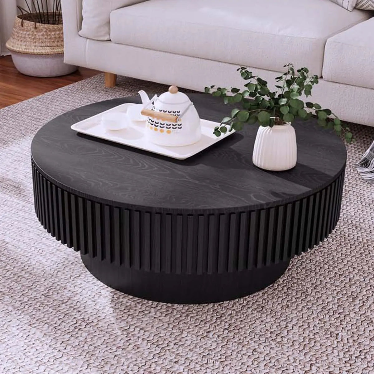 Round Storage Coffee Table - Modern Walnut