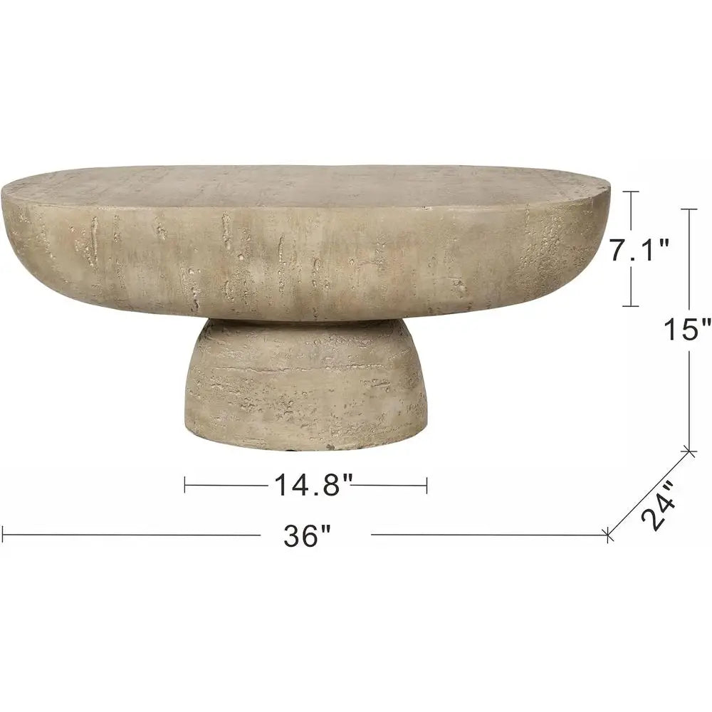 Travertine concrete oval coffee table for indoor or outdoor use