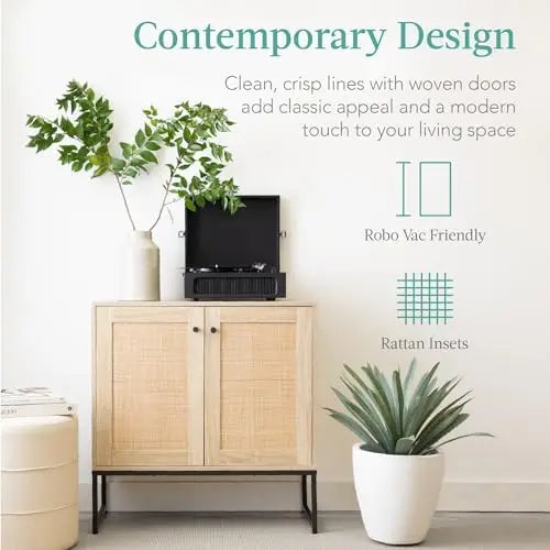 Rattan Storage Cabinet — 2-Door Accent Cupboard