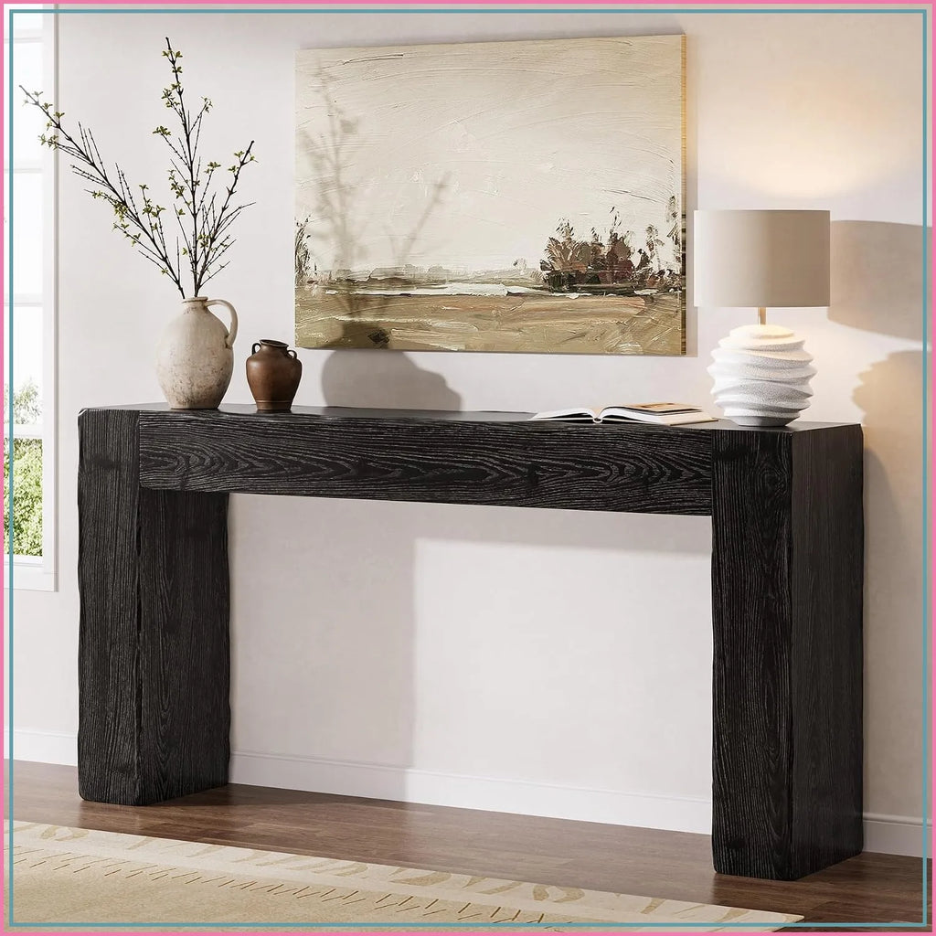 Solid wood console table in black farmhouse silhouette