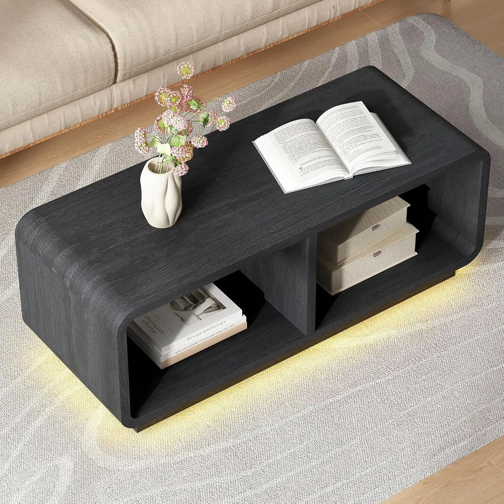 Mid-century coffee table with built-in LED light strip