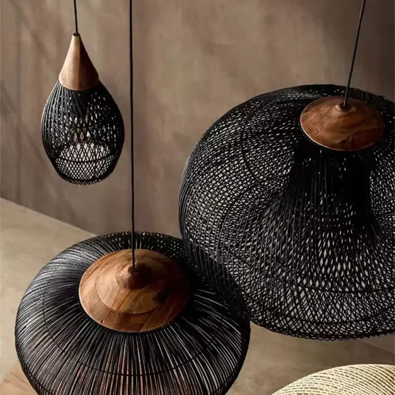Handwoven Rattan Pendant Lamp — Japandi Kitchen Island Light