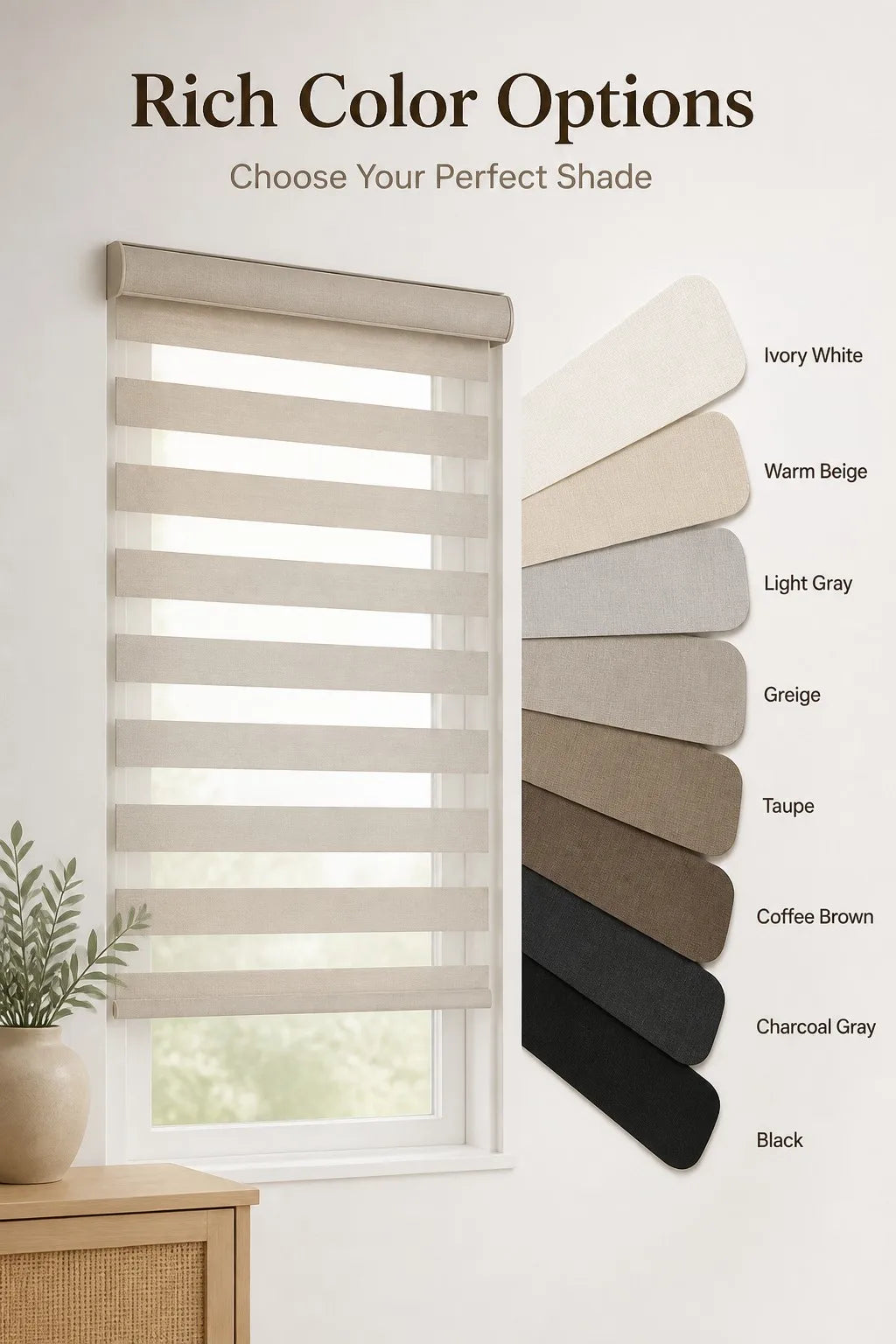 Zebra Blind Day Night Dual Sheer Blackout Roller Shade Window Treatment Custom Size Living Room Bedroom Waterproof UV Resistant — image 13