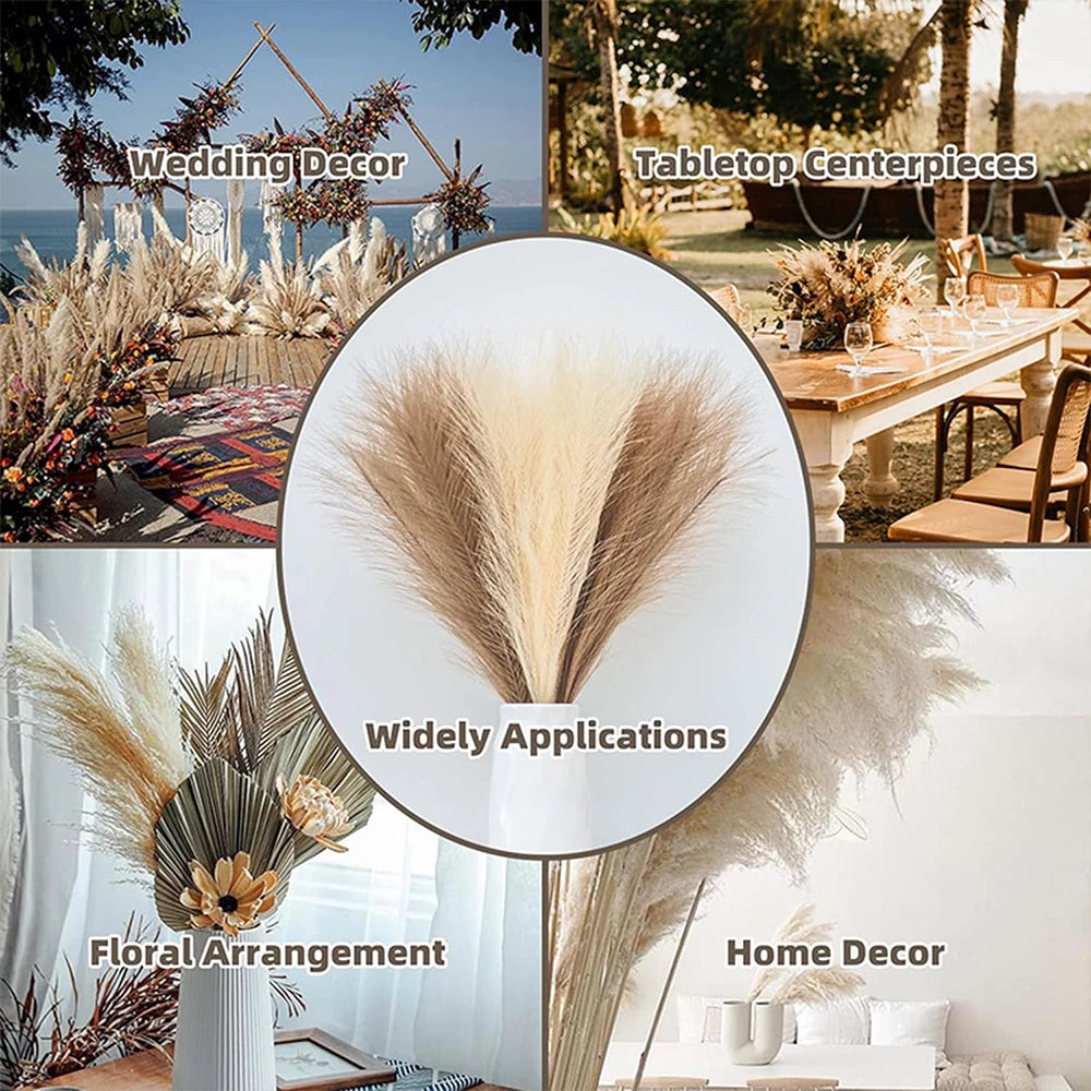 Fluffy Pampas Grass Bundle — Boho Faux Reed Decor, 16.5in
