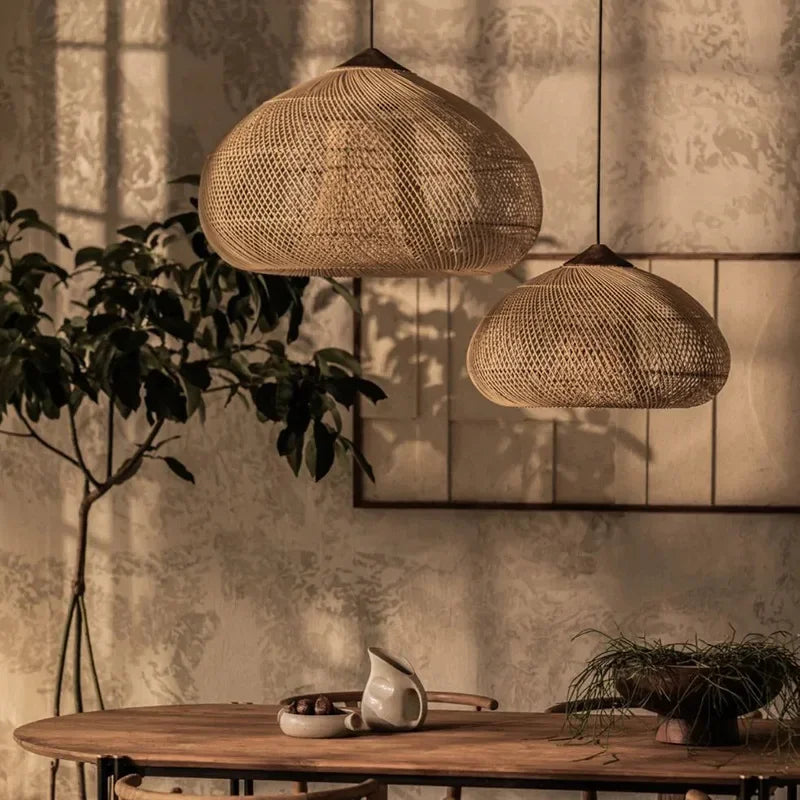 Handwoven Rattan Pendant Lamp — Japandi Kitchen Island Light