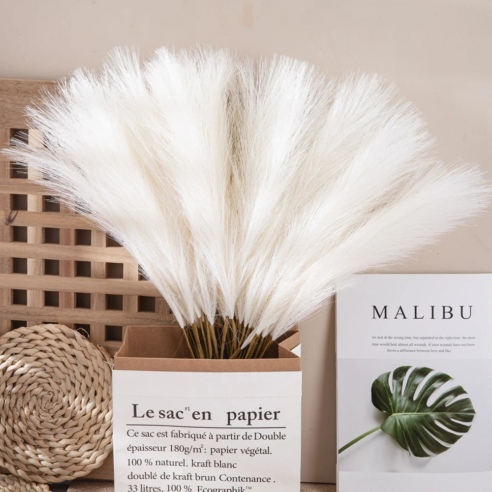 Fluffy Pampas Grass Bundle — Boho Faux Reed Decor, 16.5in