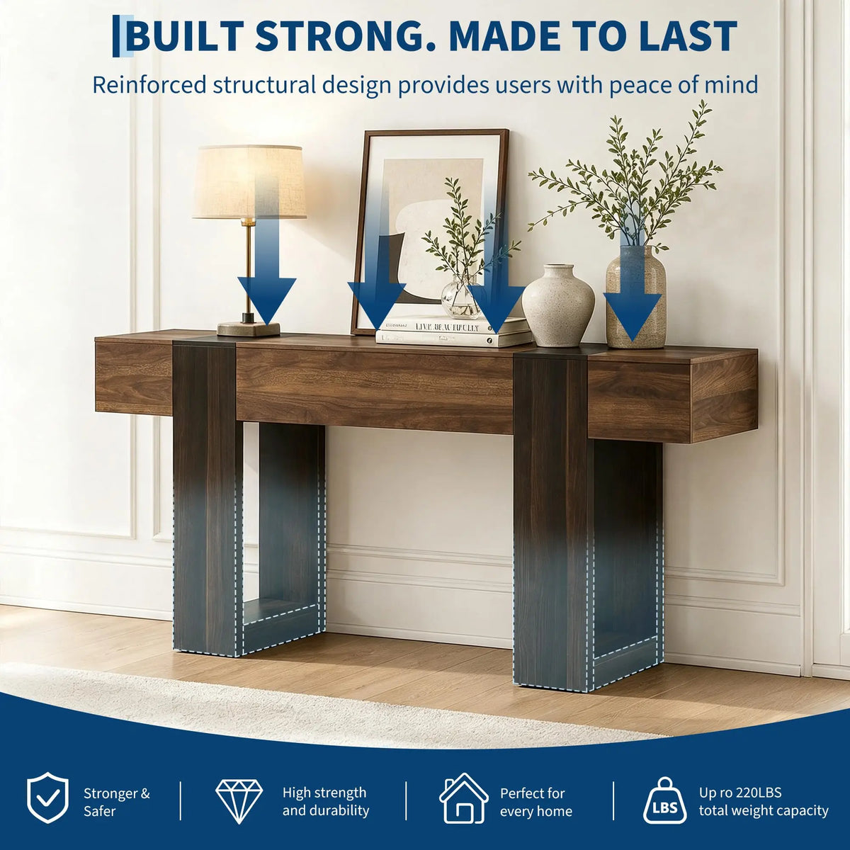 Entryway console table — side detail view