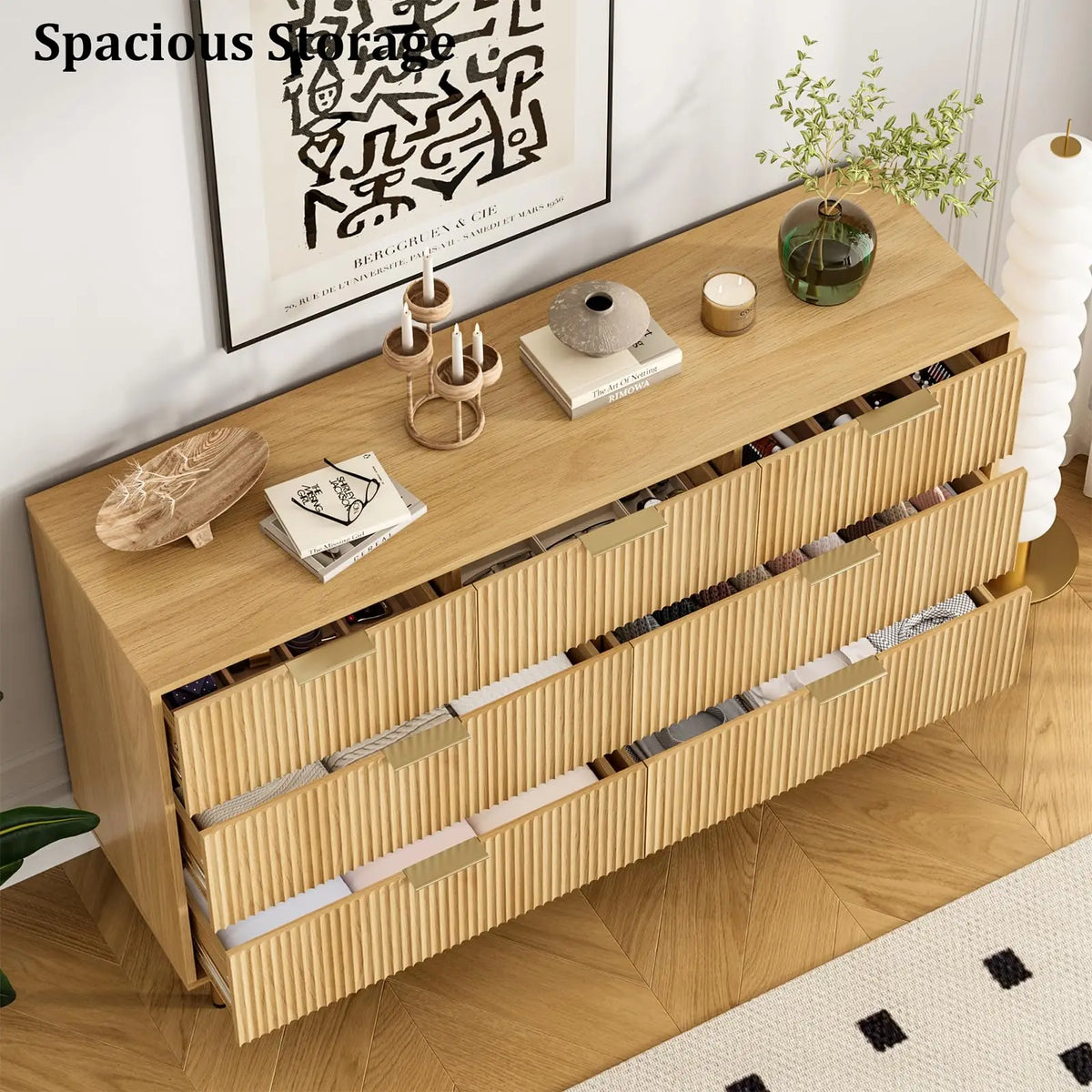 Modern Fluted 7-Drawer Dresser — Wide Wooden Bedroom Chest