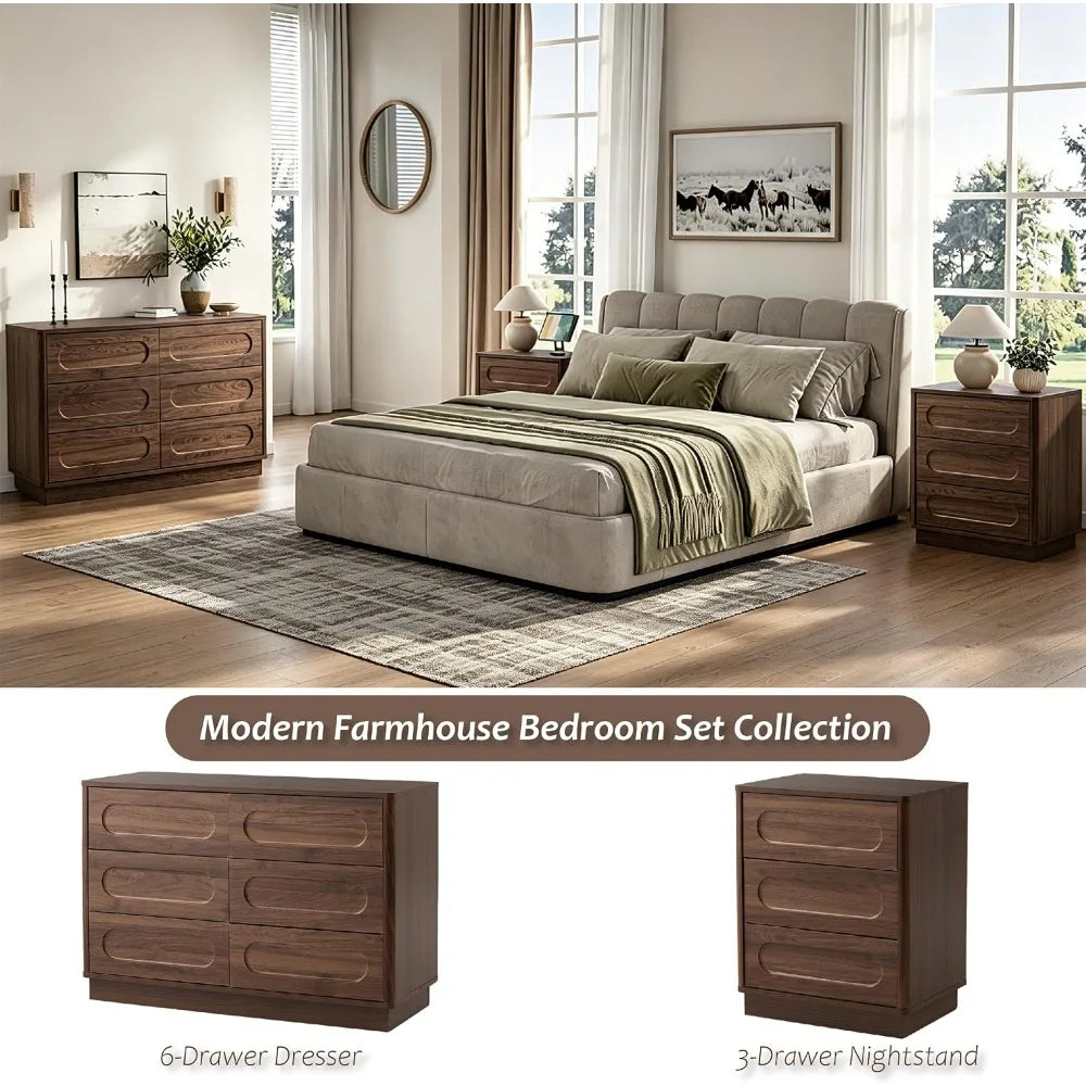 Mid-Century 3-Drawer Nightstand — Push-to-Open Walnut