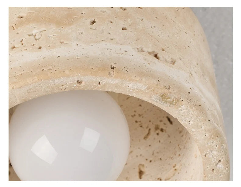 Wabi-Sabi Travertine Ceiling Lamp — Natural Stone & Wood Fixture