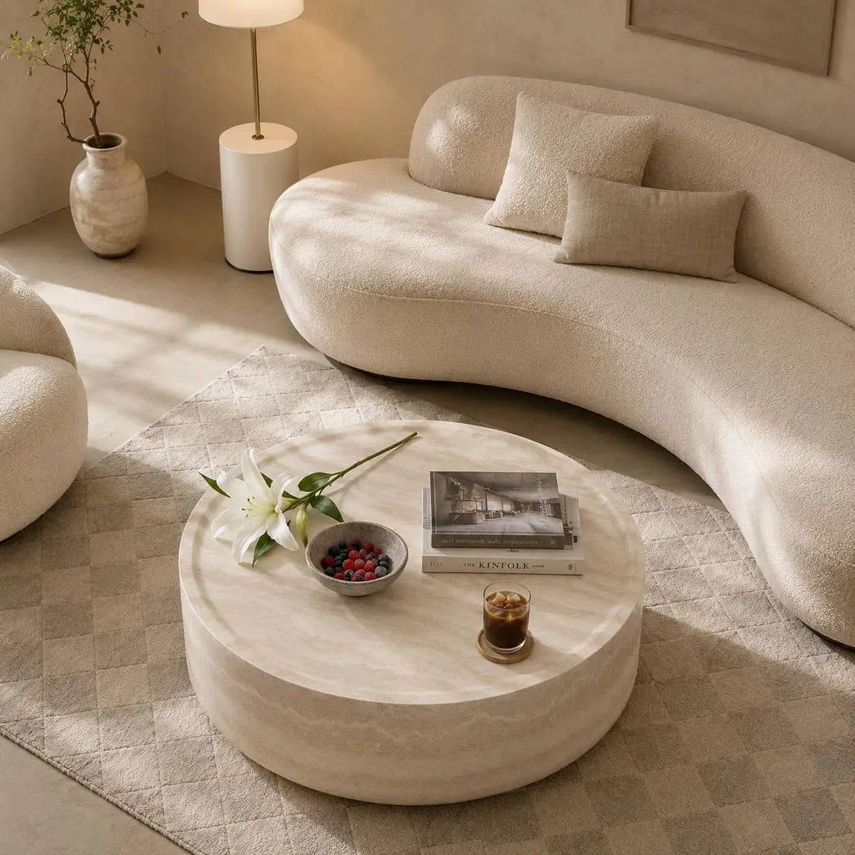 Travertine Round Coffee Table - Organic Modern