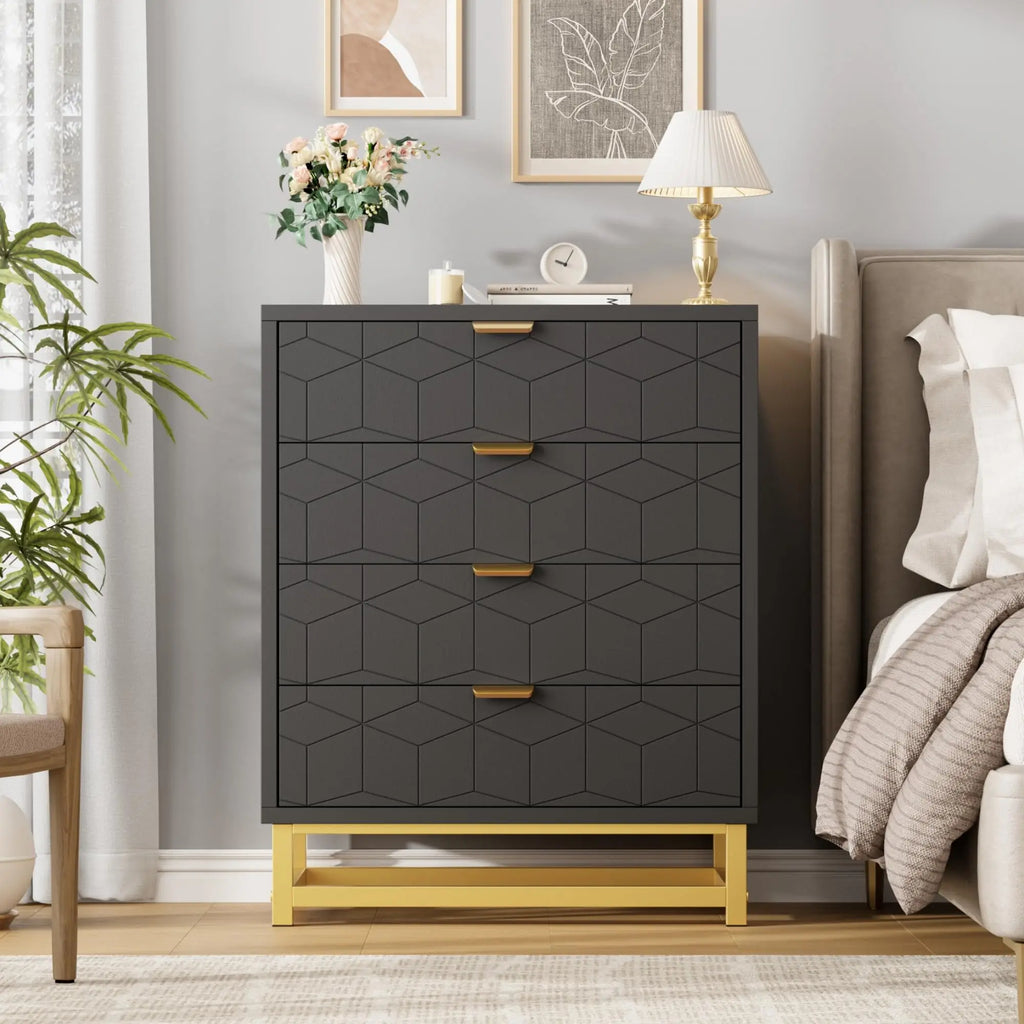 Modern 4-Drawer Dresser — Gold Metal Handles