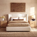 Wingback upholstered platform bed in queen size